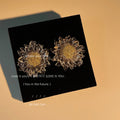 Clear Sunflower Stud Earrings with Gold Glitter Centers view 2