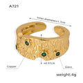 Gold Textured Open Rings Bark Wave Vertical Black Stone view 6
