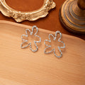 Silver Crystal Look Open Flower Statement Stud Earrings view 2
