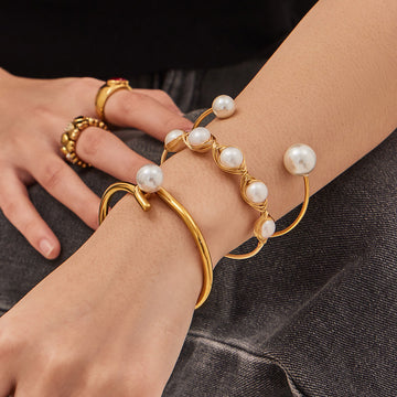 Freshwater Pearl Open Cuff Bangle Multi Style Finishes