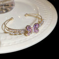 Butterfly Crystal Pearl Open Cuff Bangle Bracelets view 1