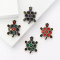 Crystal Turtle Brooch With Dark Metal Shell and Gem Accents view 1