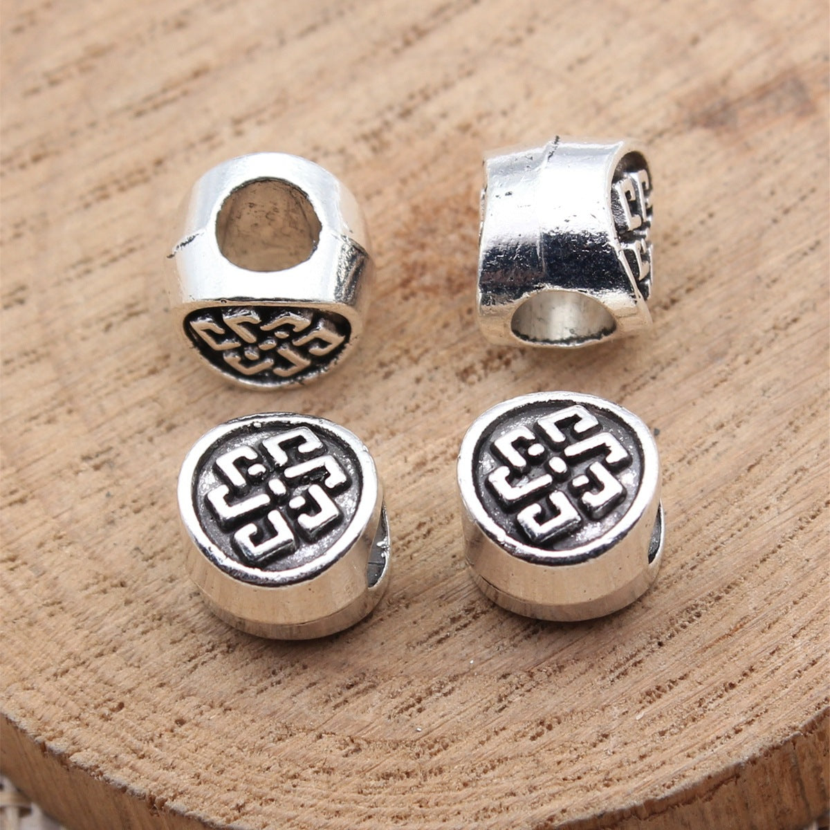10.4x9.6x8.3mm 2.2g Antique Silver Zinc Alloy Vintage Pattern Large Hole Spacer Beads for DIY Jewelry Making