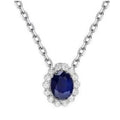 Silver Blue Oval Halo Pendant Necklace Drop Earrings view 1
