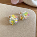 Colorful Crystal Flower Cluster Clip On Earrings In Six Styles view 9