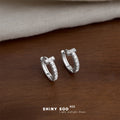 Silver Tone T Bar Pave Zircon Huggie Hoop Earrings view 1