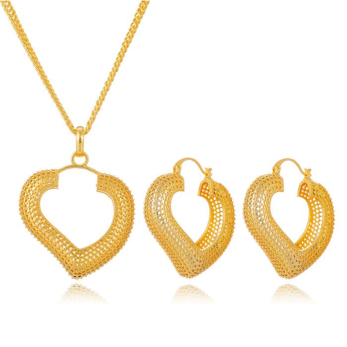 Gold Tone Gold Heart Loop Metal Necklace and Earring Set