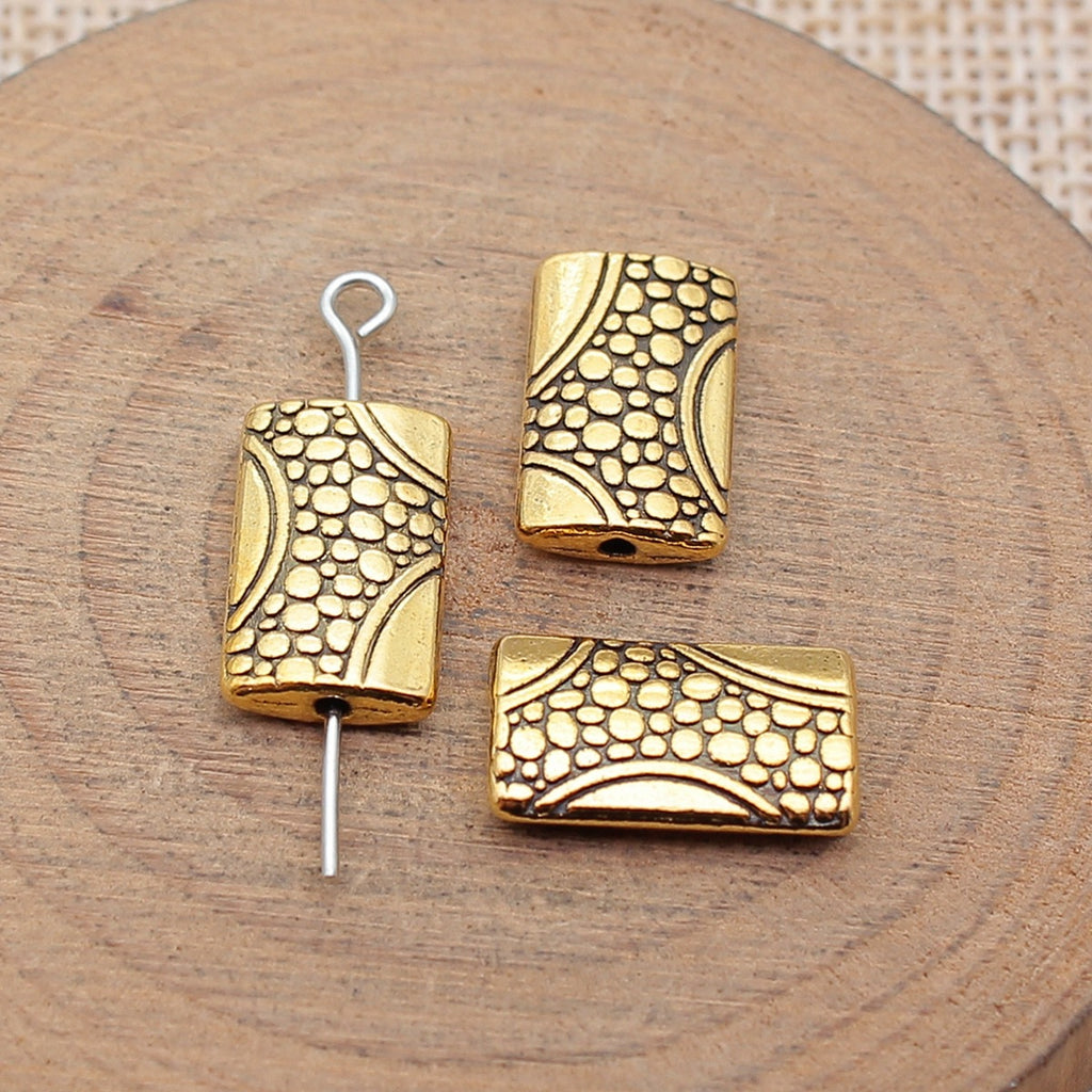 15x9x3mm 1.7g Multicolor Zinc Alloy Carved Rectangle Loose Metal Beads with Small Hole for Jewelry Making