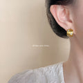 Brushed Curved Clear Stone Stud Earrings In Silver And Gold Tone view 2