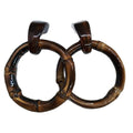 Glossy Brown Resin Bamboo Texture Hoop Drop Earrings view 5