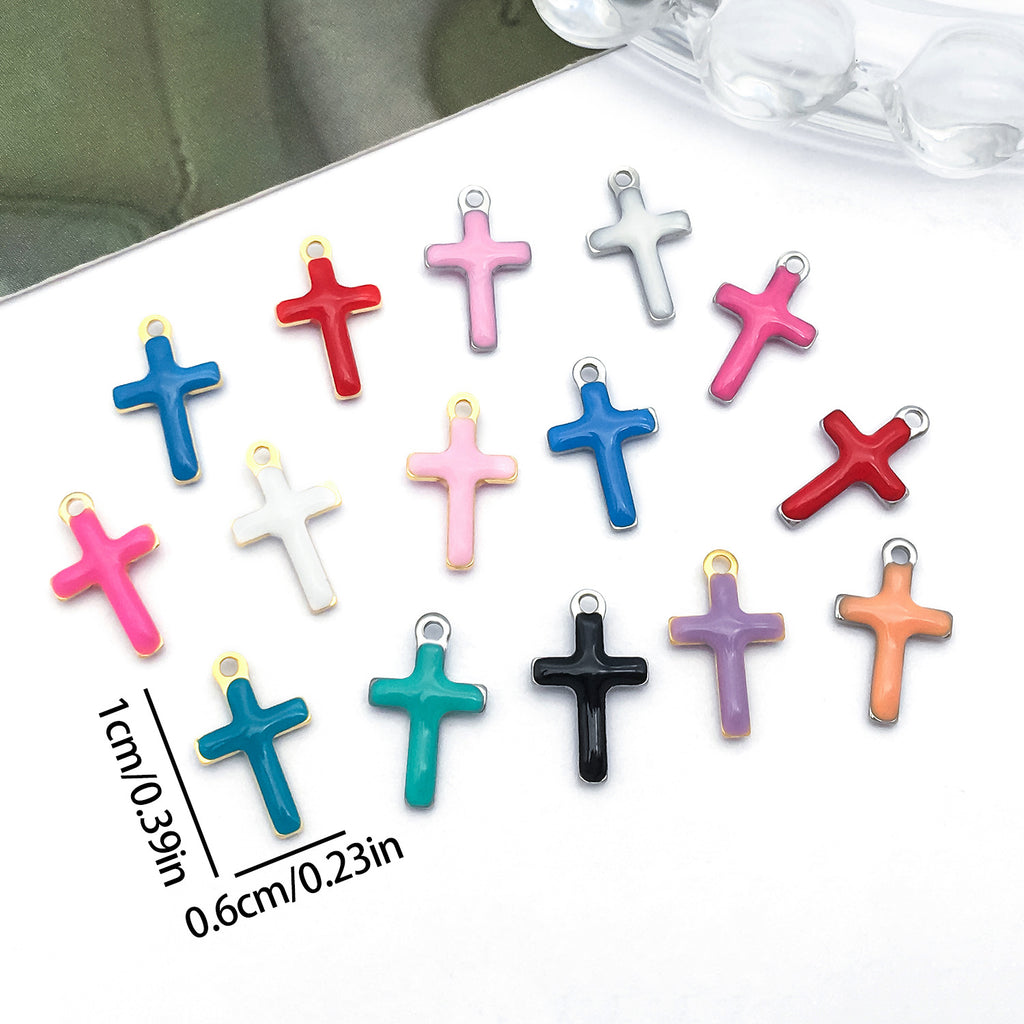 Color Enamel Stainless Steel Cross Double Sided Charm Pendant 10x6mm for DIY Bracelet Jewelry