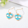 Gold Tone Enamel Heart and Hamsa Evil Eye Hook Earrings view 6