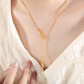Metal Knot Lariat Snake Chain Y Necklace Gold and Steel view 3