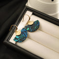 Blue Green Abalone Look Semicircle Gold Hook Earrings view 4