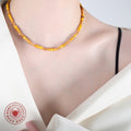 Gold Bead Natural Stone Tube Necklace Blue Yellow Red view 3
