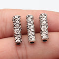 20x5.4x5.4mm 1.6g Antique Silver Zinc Alloy Flower Pattern Cylinder Tube Beads for Bracelet Necklace DIY