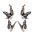 Black Butterfly Cascade Earrings With Pearl Drop Decorative Jewelry view 5