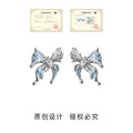 Silver Blue Enamel Butterfly Stud Earrings Clear Crystal Centers view 4
