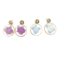 Gold Tone Round Pressed Hydrangea Resin Stud Drop Earrings view 1