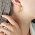 Heart Embossed C-Hoop Earrings Crystal Teardrop Dangle view 4