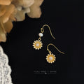 Asymmetric Gold Daisy Drop Earrings One Side Freshwater Pearl view 3