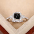 White Gold Black Cushion Halo CZ Statement Ring Sizes 5-10 view 2
