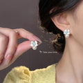 Silver Tone White Blue Enamel Flower And Pearl Stud Earrings view 2