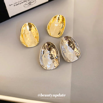 Faceted Irregular Chunky Stud Earrings in Gold and Silver Tones