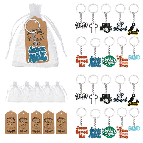 Jesus faith phrase keychains assortment with bags and kraft tags