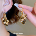 Brown And Ivory Beaded Cluster Hoop Earrings Jewelry view 1