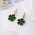 Gold Tone Five Petal Clover Enamel Huggie Earrings Three Colors view 7