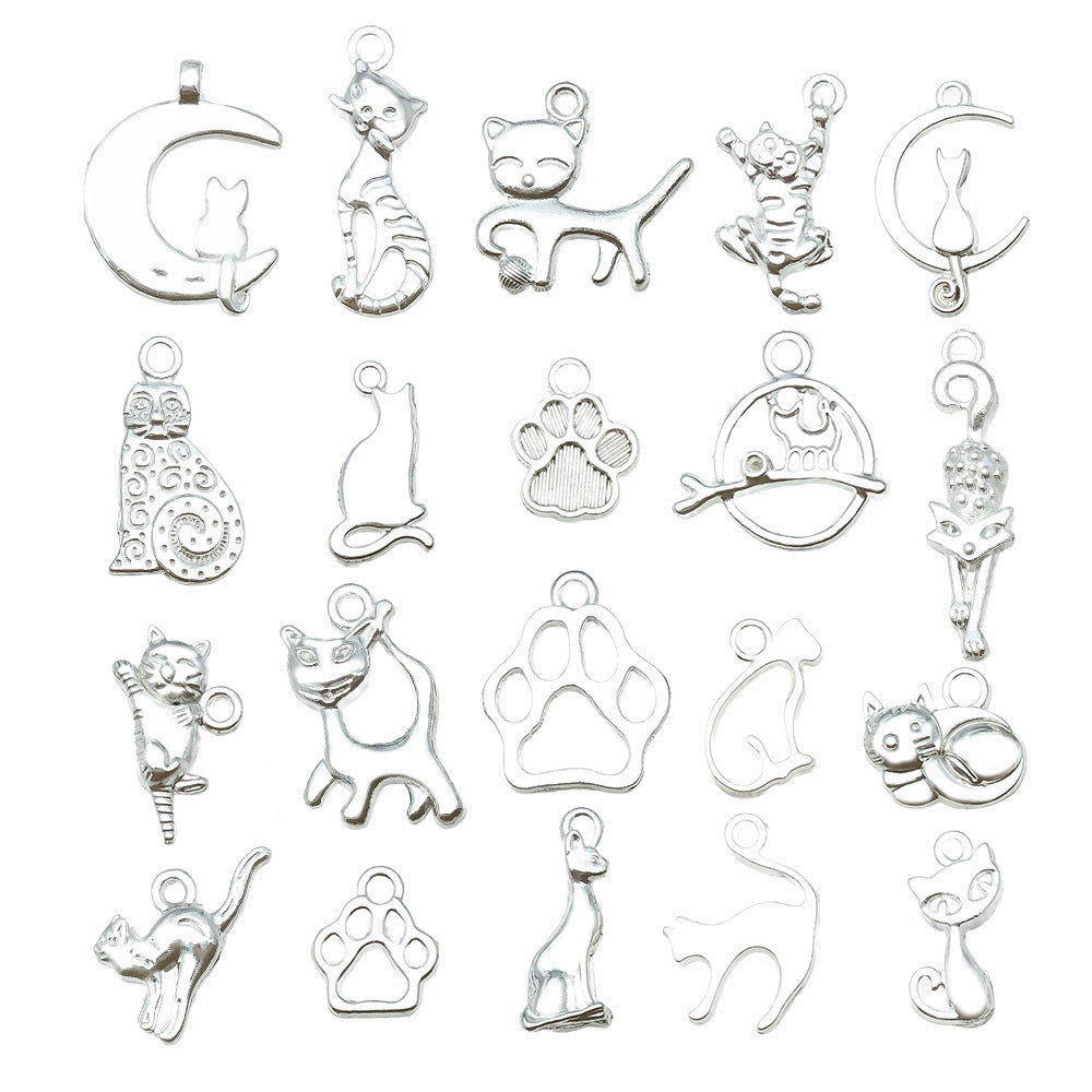 Zinc Alloy Silver Cat Paw Print Hollow Charm Pendant for Bracelet Keychain DIY Jewelry