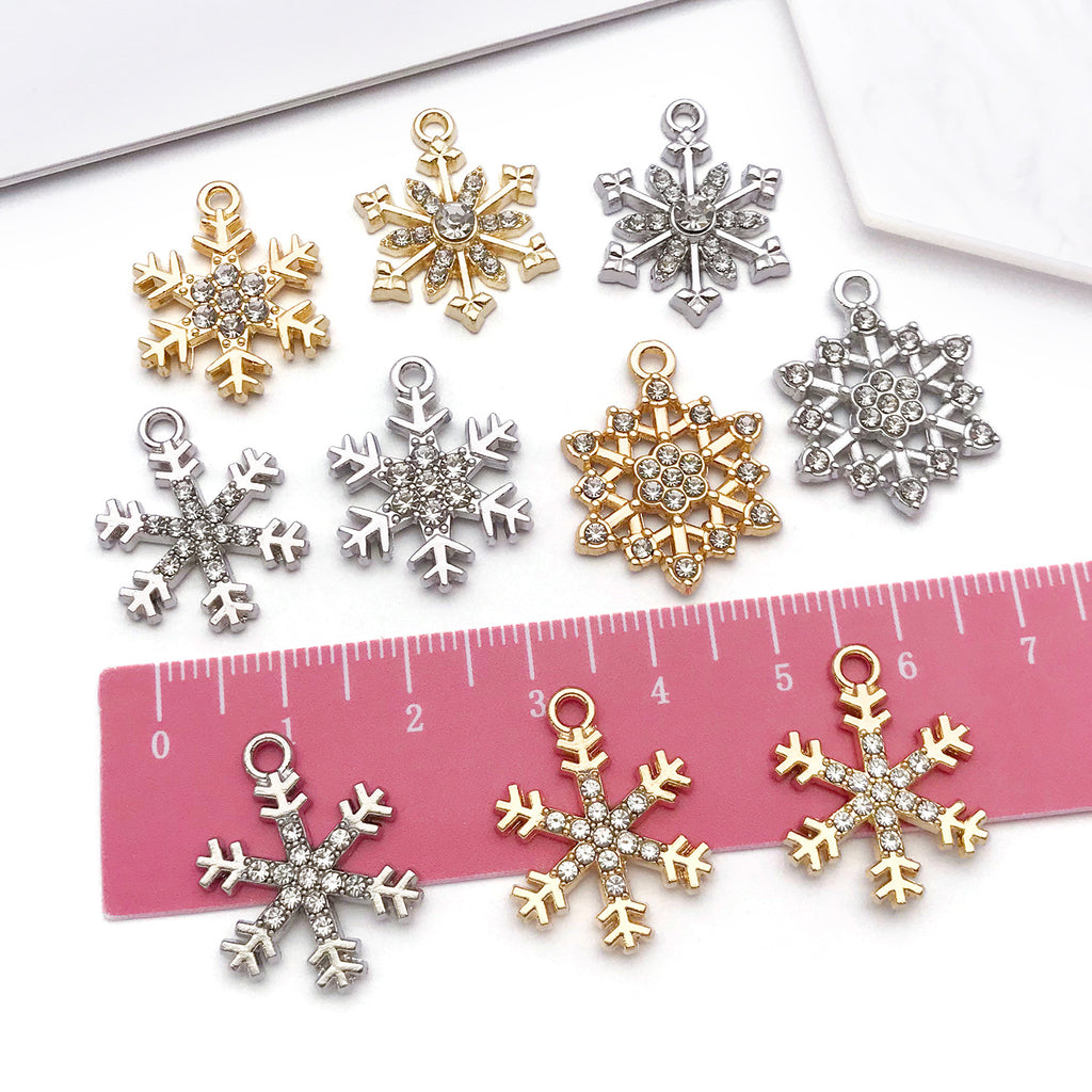 Rhinestone Zinc Alloy Hollow Snowflake Charm Pendant for DIY Bracelet Necklace Making