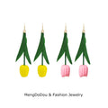 Yellow and Pink Tulip Flower Extra Long Hook Earrings view 1