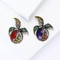 Jeweled Enamel Pomegranate Brooch Pin in Red or Purple view 2