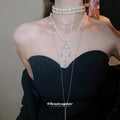 Pearl and Crystal Cross Layered Statement Necklace view 3