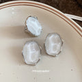 Silver White Resin Oval Ring and Stud Earrings Set view 4