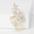 Crystal Leaf Spray Brooch in Silver and Gold Tones view 2