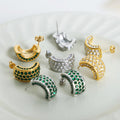 C-Shape Pave Crystal Hoop Stud Earrings Gold Steel Tones view 3