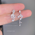 Silver Tone Clear Stone Treble Clef Music Note Asymmetric Stud Earrings view 1