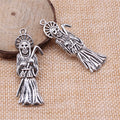 Antique Silver Hooded Grim Reaper Skeleton Pendant Charm view 2
