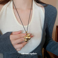 Black Cord Cluster Metal Ball Pendant Necklace Silver view 2