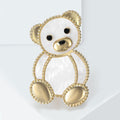 White Teddy Bear Brooch with Gold Tone Crystal Outline view 2