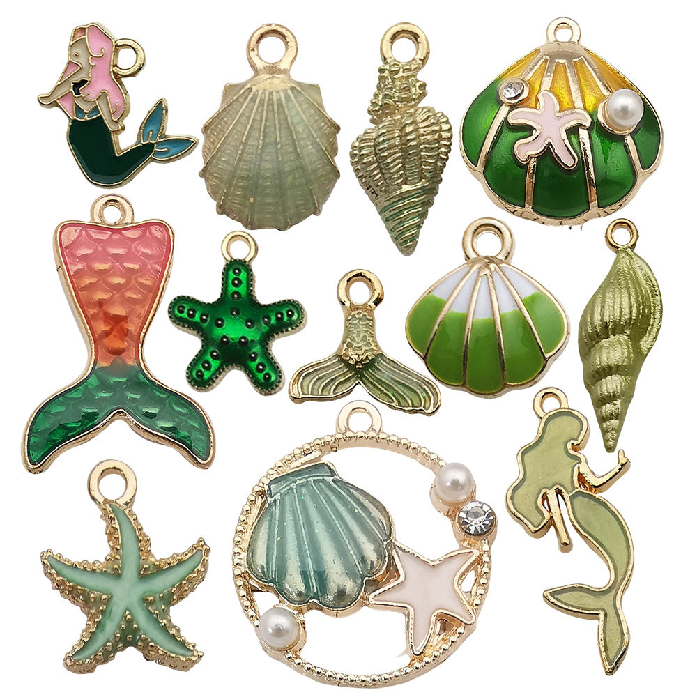 Green Enamel Zinc Alloy Shell Conch Starfish Charm Pendant for DIY Earring Jewelry Making