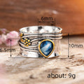 Silver Dual Tone Blue Teardrop Daisy Accent Band Ring view 4