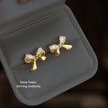Gold-Tone Baguette CZ Pave Bow Stud Earrings Matching Pair view 6
