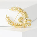Crystal Wheat Wreath Brooch With Pearl And Bow in Three Colors view 3