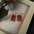 Gold Stud Burgundy Leather Rectangle Green Brown Dots view 3