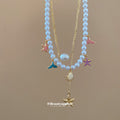 Layered Faux Pearl Starfish and Shell Coastal Necklace view 4