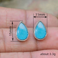 Light Blue Teardrop Cabochon Stud Earrings Silver Tone view 4